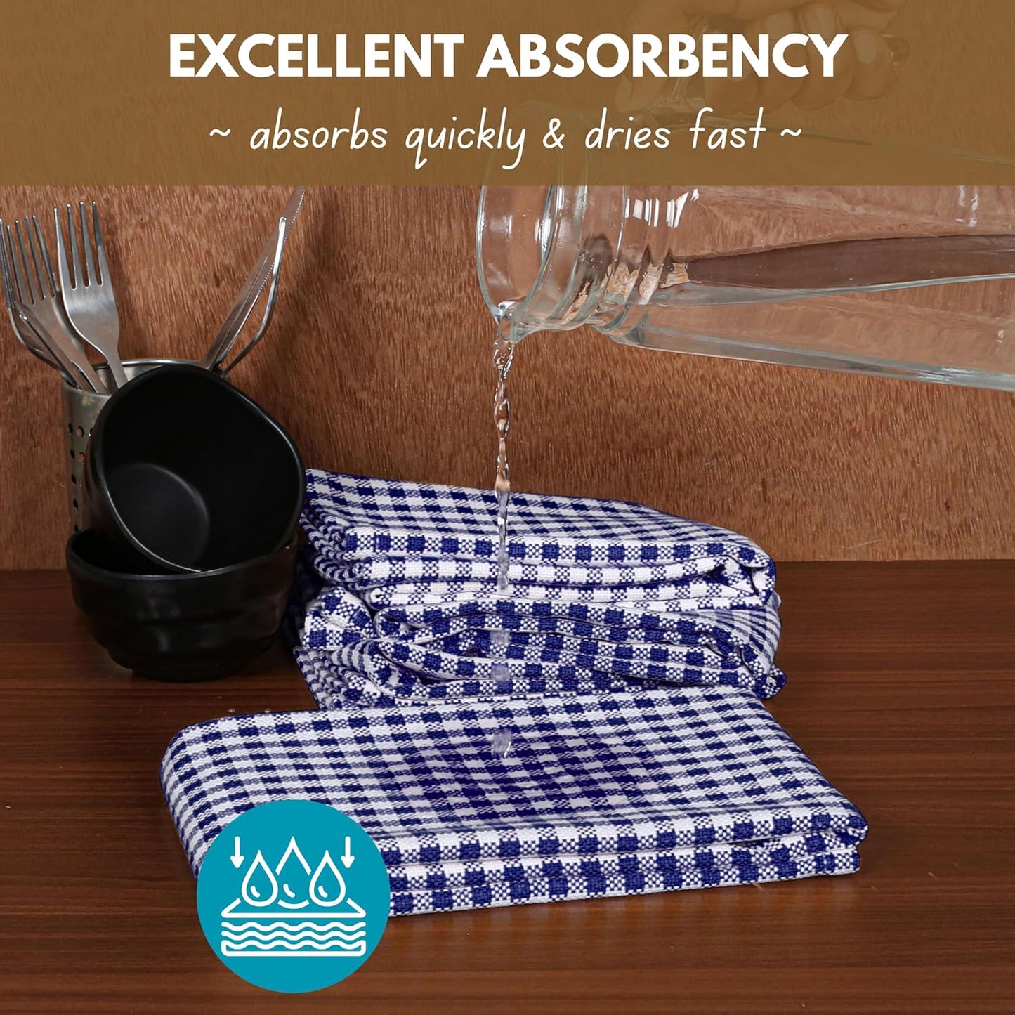 Native Fab Gingham Dish Towels 16x26 inches Set of 4 - Absorbent Washable Dishcloths, Dish Towels for Quick Drying Dishes, Kitchen Hand Towels with Hanging Loop, Blue White