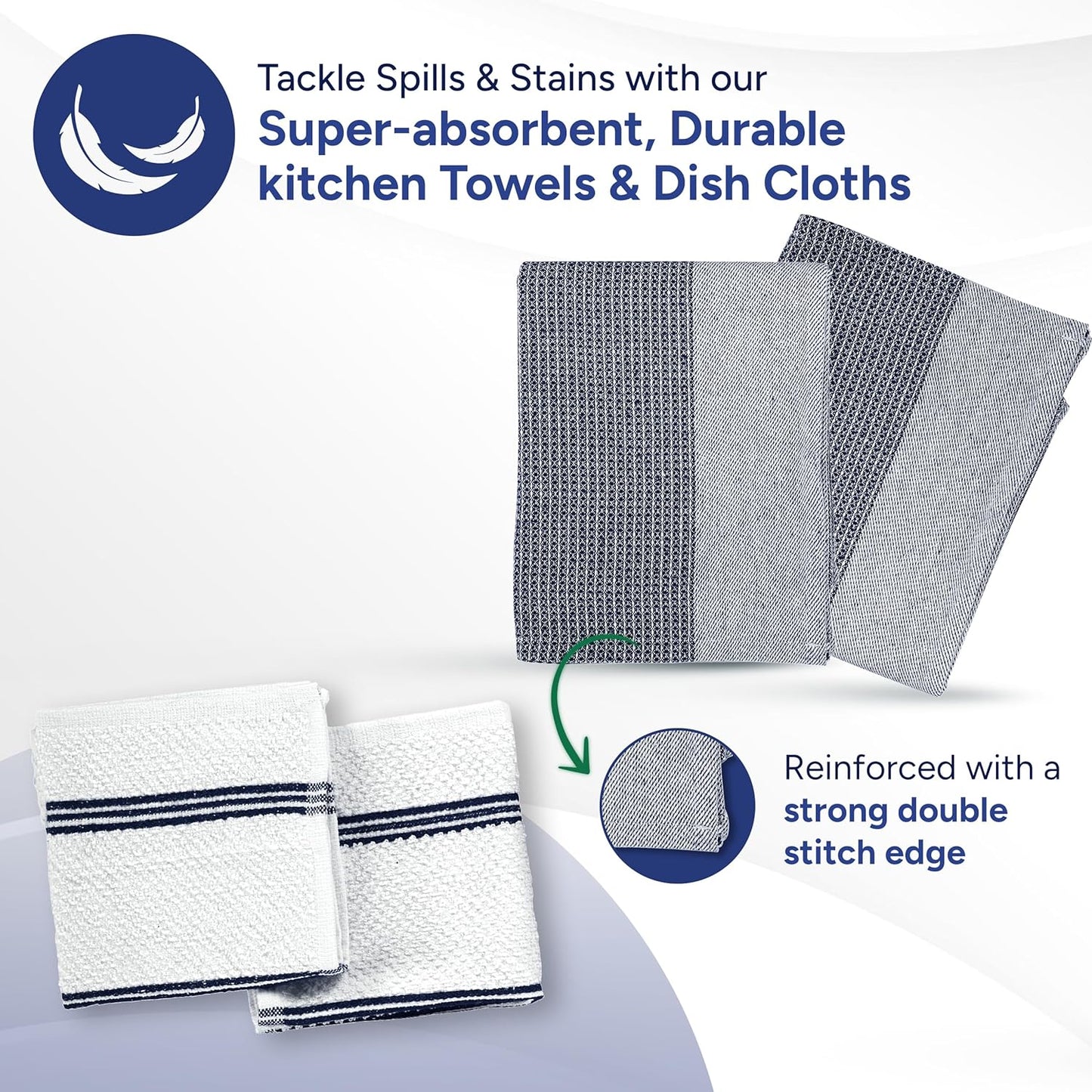 Casa Platino Mini Oven Mitts Set, 8-Piece – 500°F Heat Resistant Silicone Oven Mitts, Potholders for Kitchens, 2 Kitchen Towels & 2 Dish Cloths – Non-Slip & Durable – Indigo