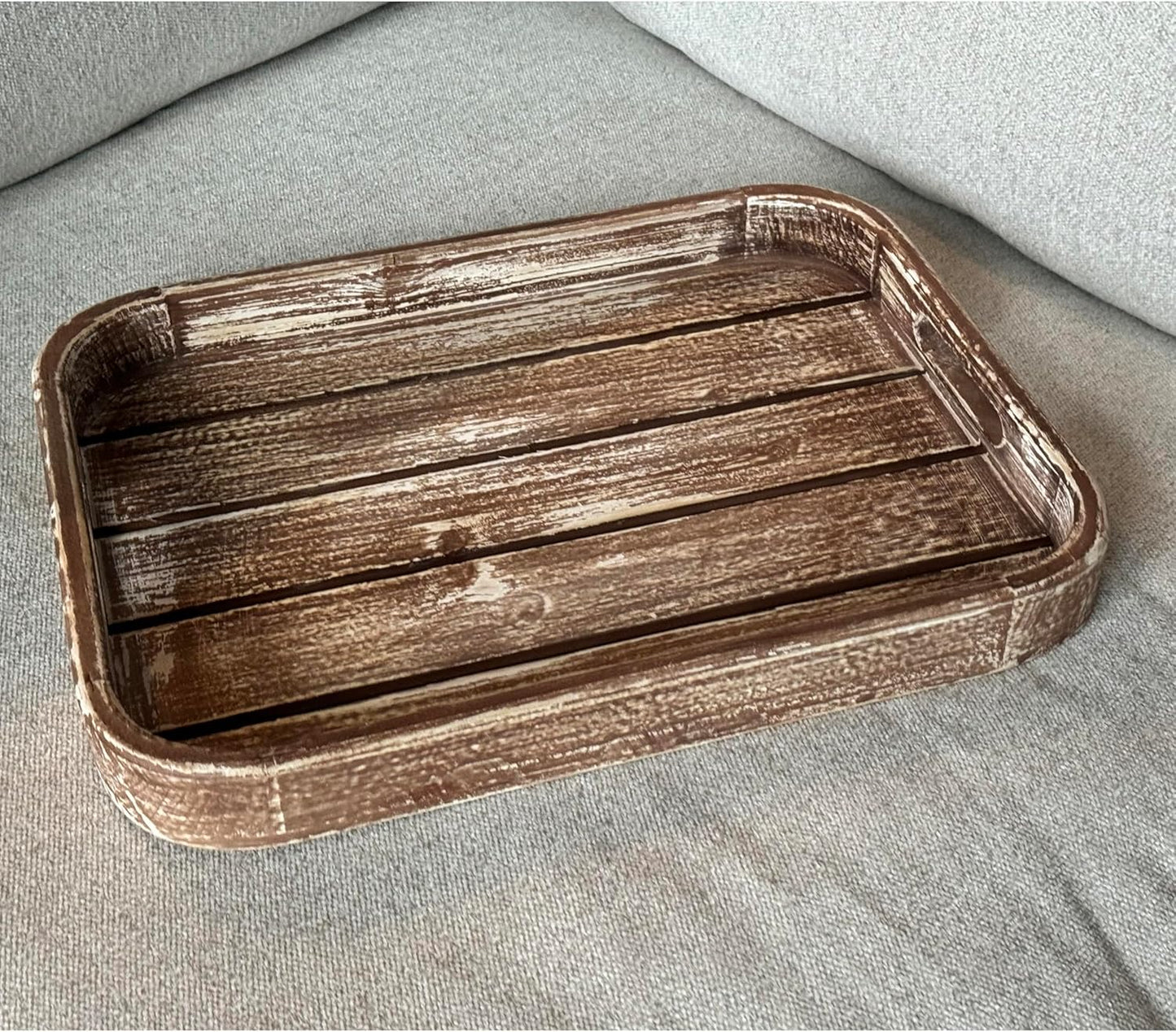 Allgala Wooden Tray 17""x13""x2"" Washed Tan Color Rounded Rectangle Stylish Rustic Farmhouse Decor Serving Platter | Wooden Ottamen Tray | Coffee Table Tray I Bed Tray, Brown