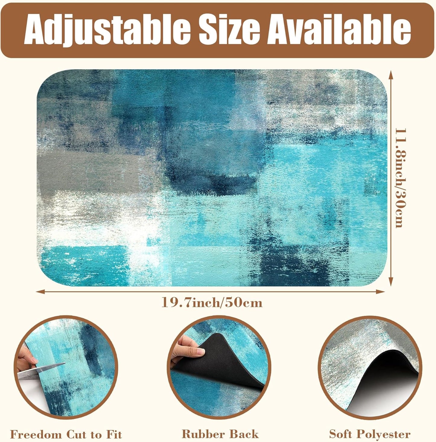 Teal and Grey Abstract Art Dish Drying Mat for Kitchen Counter Coffee Bar Mat Hide Stain Absorbent Rubber Backed Drying Rack Pad Espresso Machine Coffee Bar Accessories 11.8 x 19.7 Inch