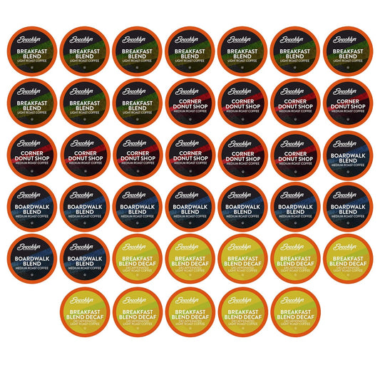 Brooklyn Beans Coffee Pods, Breakfast Gourmet Variety Pack - Compatible with Keurig K Cup Brewers Including 2.0 Machines, 40 Count, Light Roast Selection