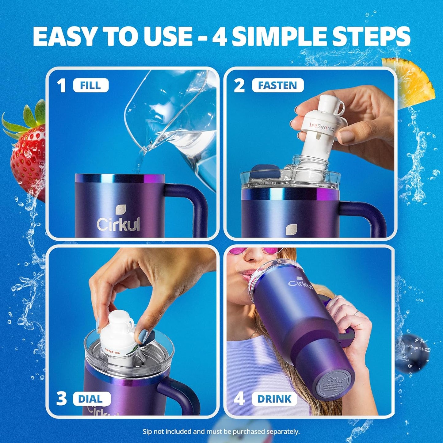 Cirkul 40oz. Chameleon Stainless Steel Tumbler with Handle, All-Day StrawSip, Double-Wall Insulated