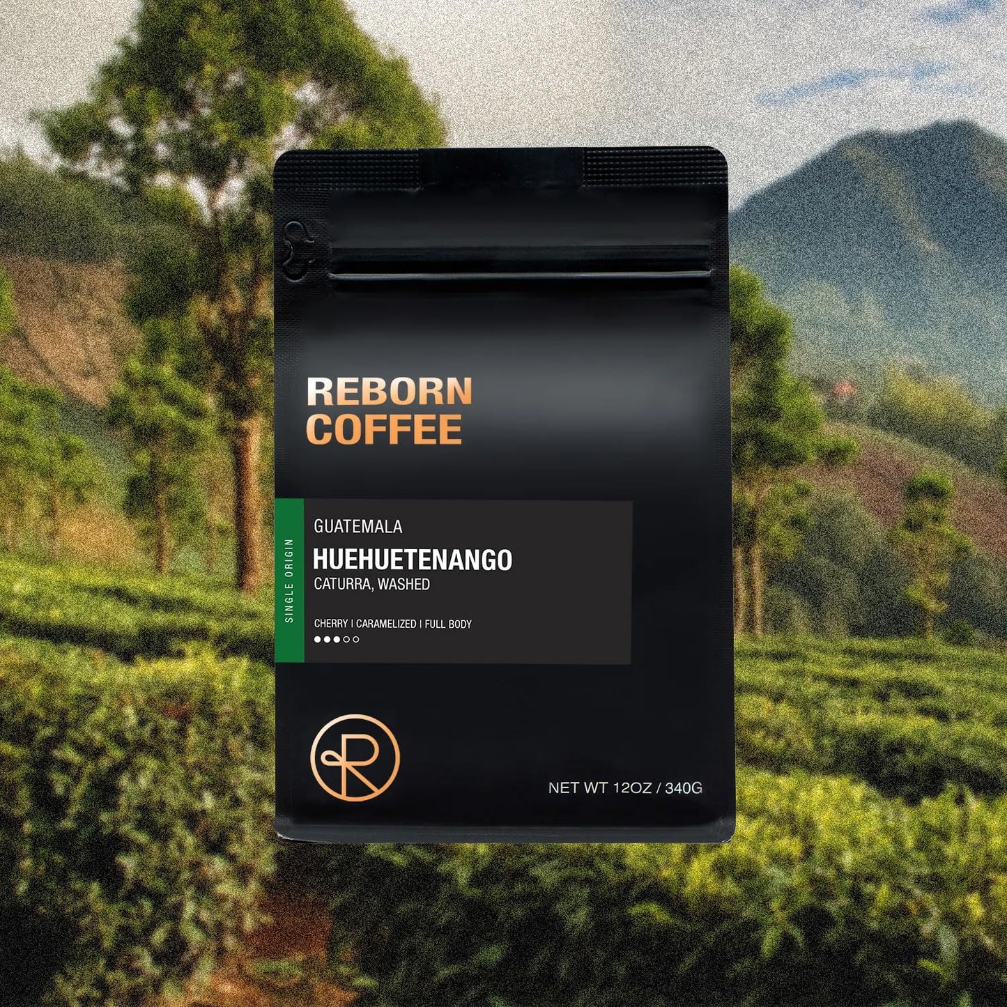 Reborn Coffee Specialty Whole Bean Coffee, Medium Roast, 12 Ounce, Guatemala Huehuetenango, Flavor Notes of Cherry, Caramelized, and Full Body