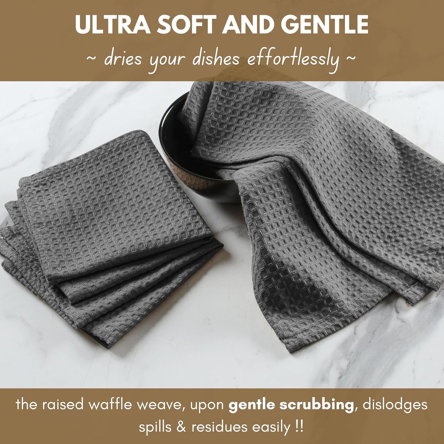 Native Fab 12 Pack Dish Cloths - 100% Cotton, Absorbent, Quick Drying, Reusable & Washable Towels for Cleaning, Cooking & Baking - Ideal for Home, Restaurants, Hotels, Cafes - 12 x 12 inches - Grey