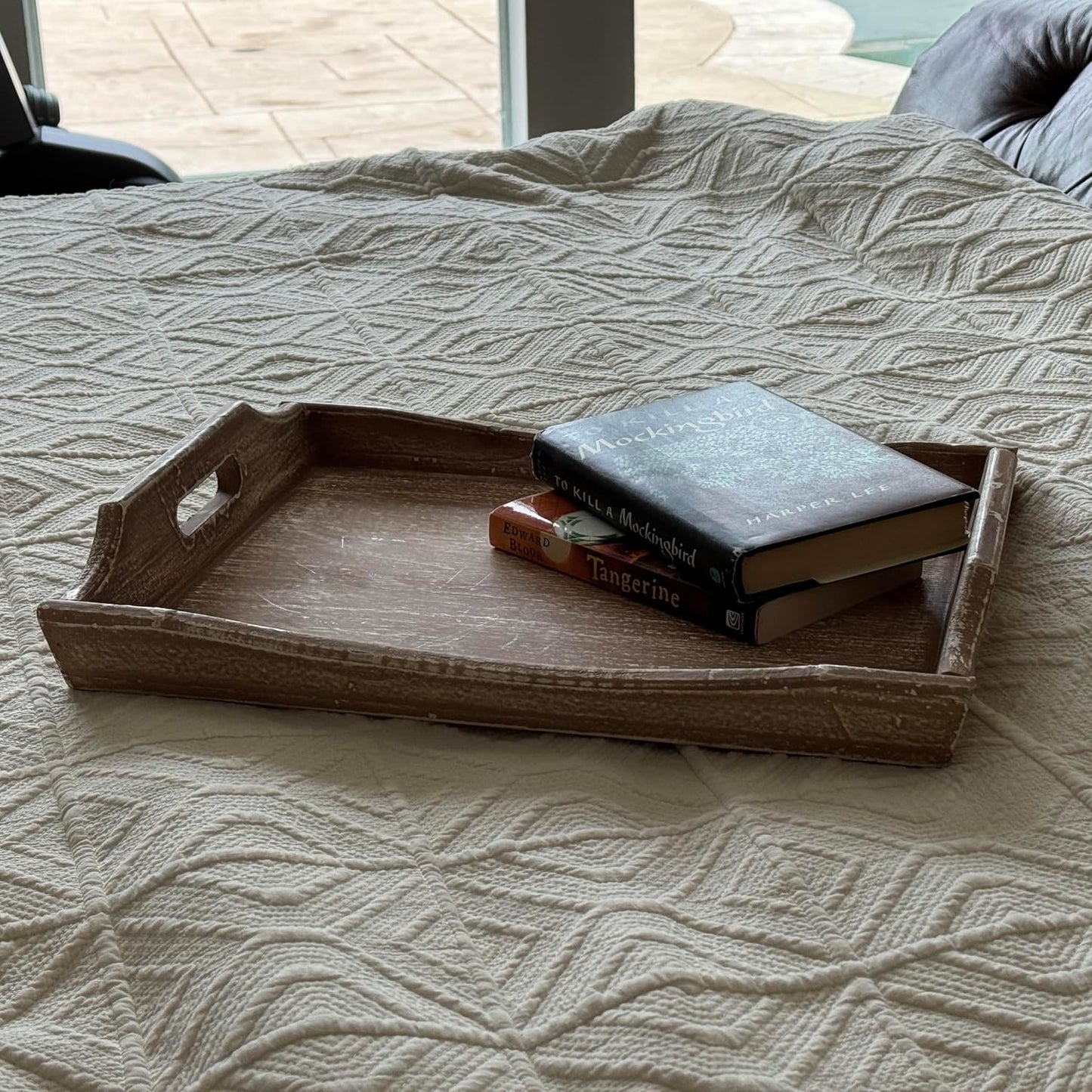 Allgala Wooden Tray - 17"x13"x2" Stylish Rustic Farmhouse Decor Serving Platter & Coffee Table Tray