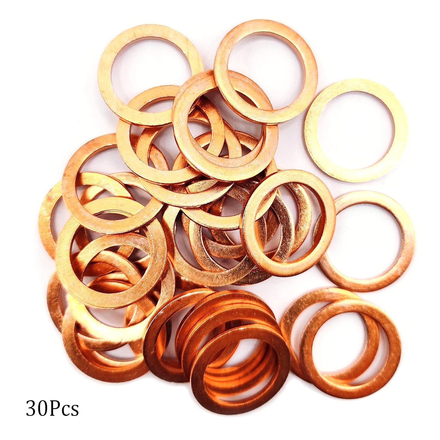 M16 Flat Washer Copper Sealing Ring, 16mm ID 22mm OD 1.5mm Thickness Metric Sealing Gasket, 30 Pieces