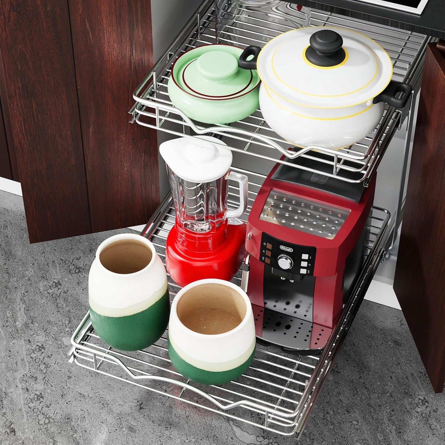 HOLDN’ STORAGE Two Tier Pull Out Cabinet Organizer, Individual Sliding Drawers - Heavy Duty Metal with Lifetime Limited Warranty - Anti Rust Chrome Finish - 11" W x 21”D x 16.5" H