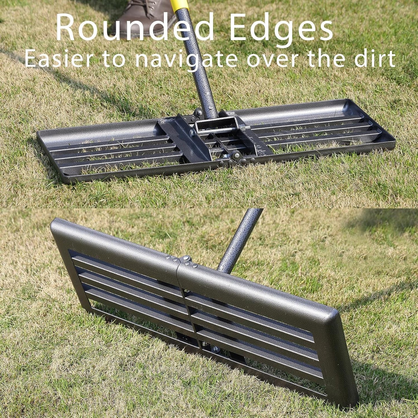 Lawn Leveling Rake, Heavy Duty Levelawn Tool for Garden Level Soil or Dirt Ground Surfaces Easily, 26” x 10” Ground Plate, Steel Handle Length is 65 inch