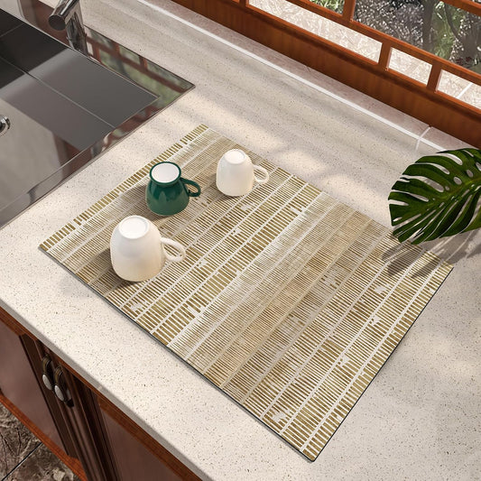 Dish Drying Mat Diatomaceous Earth Soft Coffee Mat Silicone Dish Drying Mat for Kitchen Counter or Sink for Kitchen Bathroom Coffee Bar (Linear Pattern, 16 x 24 Inches)