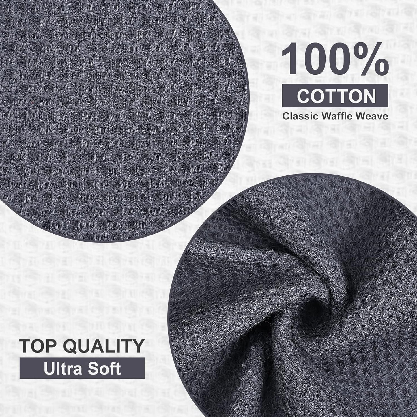 Kitinjoy 100% Cotton Waffle Weave Kitchen Towels, 4-Pack Super Soft and Absorbent Dish Towel for Drying Dishes, Kitchen Hand Towels, 20 in x 28 in, Dark Grey