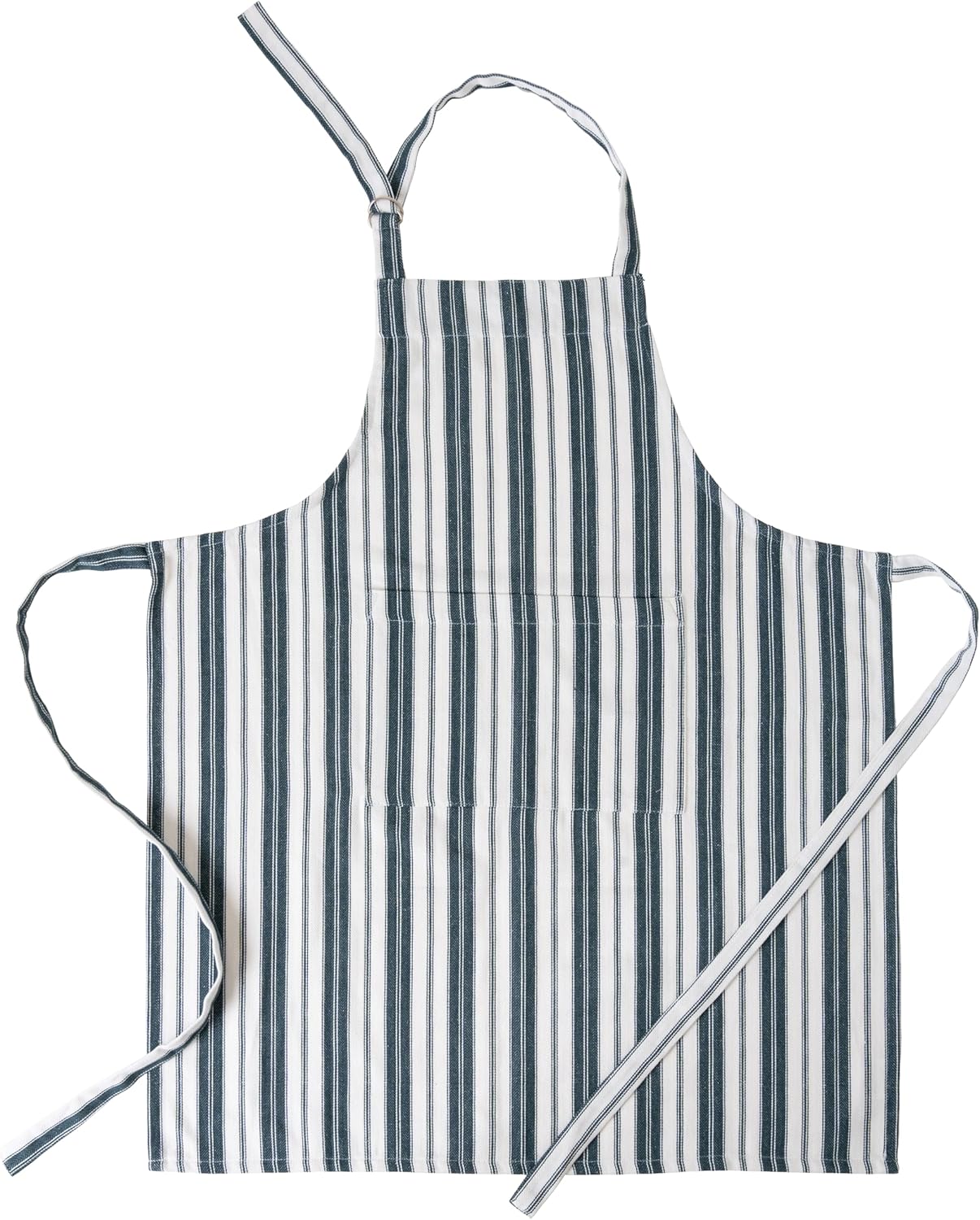 Cotton Professional Apron For Kitchen – 28 x 32 Inches – Women & Men – Useful When Cooking, Baking, Gardening – Adjustable Strap Around Waist & Neck With Pockets Navy Blue Stripes