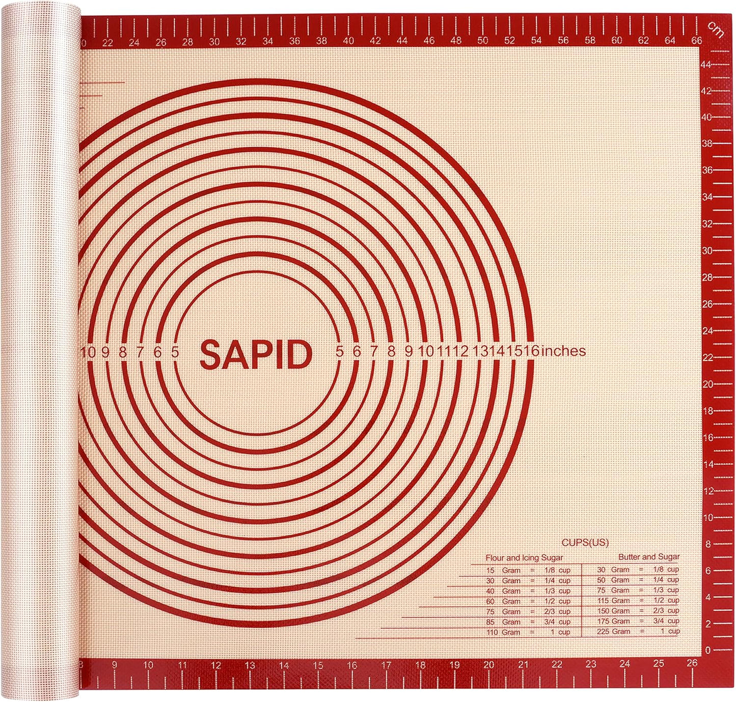 Sapid Extra Thick Silicone Pastry Mat Non-slip with Measurements for Non-stick Silicone Baking Mat Extra Large, Dough Rolling, Pie Crust, Kneading Mats, Countertop, Placement Mats (20" x 28", Red)