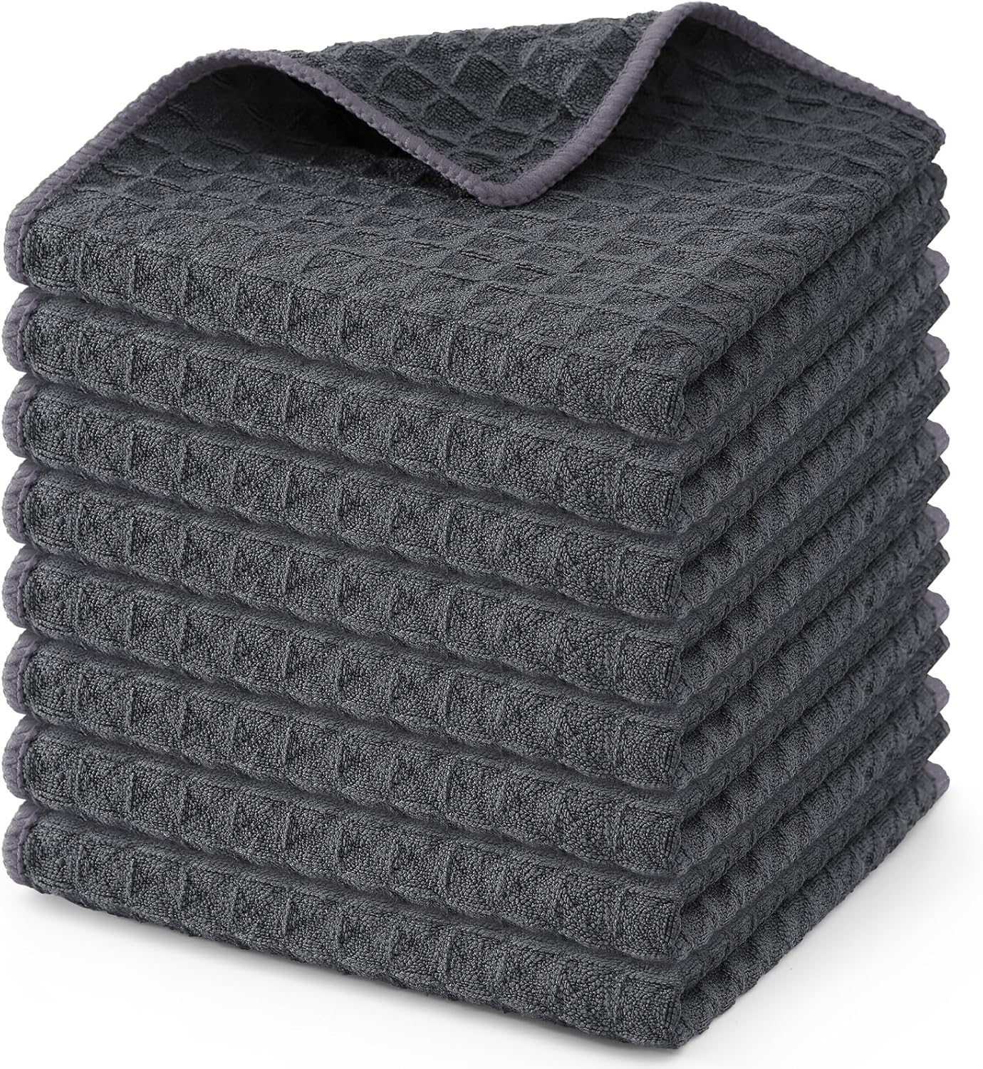 Homaxy Microfiber Waffle Weave Kitchen Dish Cloths, 12 x 12 Inch Ultra Absorbent and Solid Color Dish Towels for Kitchen Fast Drying Dishcloth for Washing Dishes, 8 Pack, Dark Grey