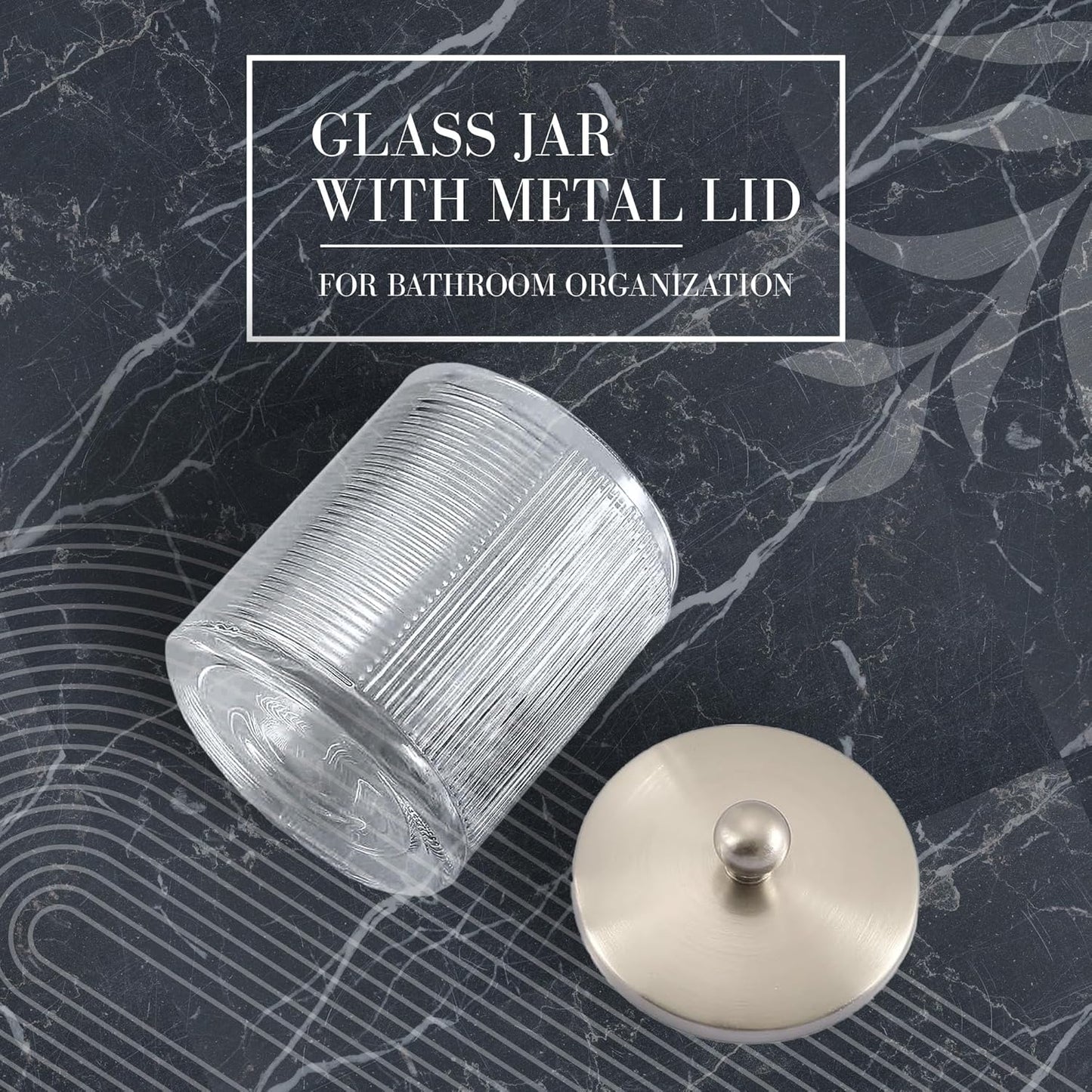 Glass Jar with Metal Lid for Bathroom Organization, Clear Apothecary Jar for Cotton Balls, Q Tips, and Small Accessories, Stylish Bathroom Storage Container Nickel, Clear