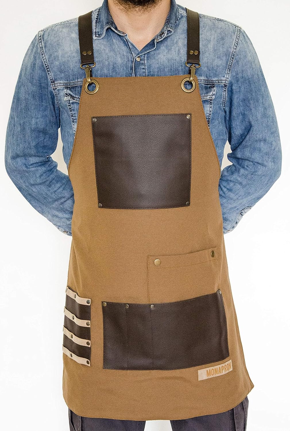 Unisex Chef Apron for Men & Women | Waterproof, Cross Back, Cotton Canvas with Pockets for Kitchen, BBQ, Hairdresser