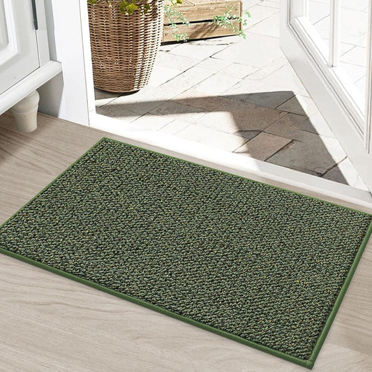 BEQHAUSE Dirt Trapper Door Mat 20" x 32", Non-Slip Washable Doormats Entrance Mat, Dirt Resistant and Absorbent Welcome Mat, Low Profile Floor Mats for Front Back Door and Entryway, Green