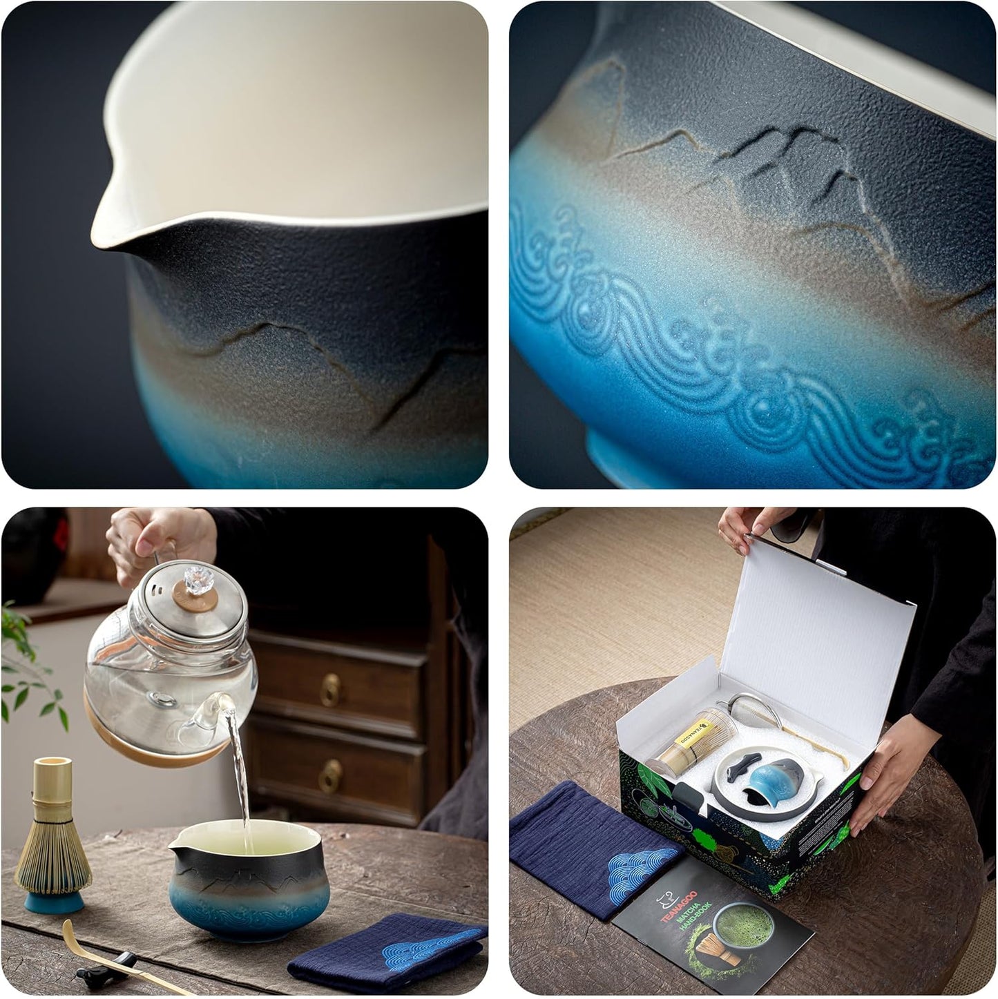 TEANAGOO 7 Pcs Matcha Whisk Set, Ceramic Matcha Set, Matcha Kit for Ceremony, Matcha Tea Set for Making Breakfast/Latte, Whisk Set and Bowl with All Accessories, Gift for Matcha Lover