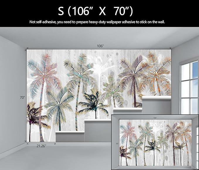 Hand Painted Coconut Tree Wallpaper Bedroom Tropical Plants Leaves Landscape Wall Mural Living Room (Not Peel and Stick)