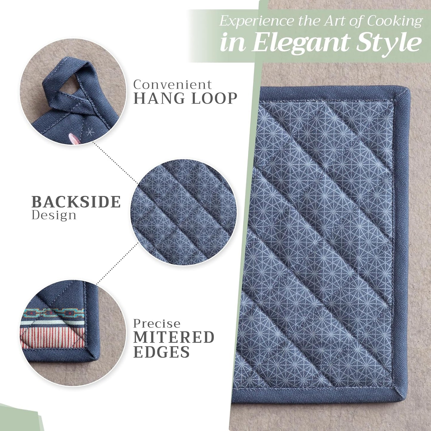 Maison d' Hermine 100% Cotton Oven Mitt & Pot Holder Set (7.5"x13" & 8"x8") Heat Resistant BBQ Cooking Gloves with Loop, Baking, Grilling, Kitchen, Handling Hot Pans (Christmas Joy)