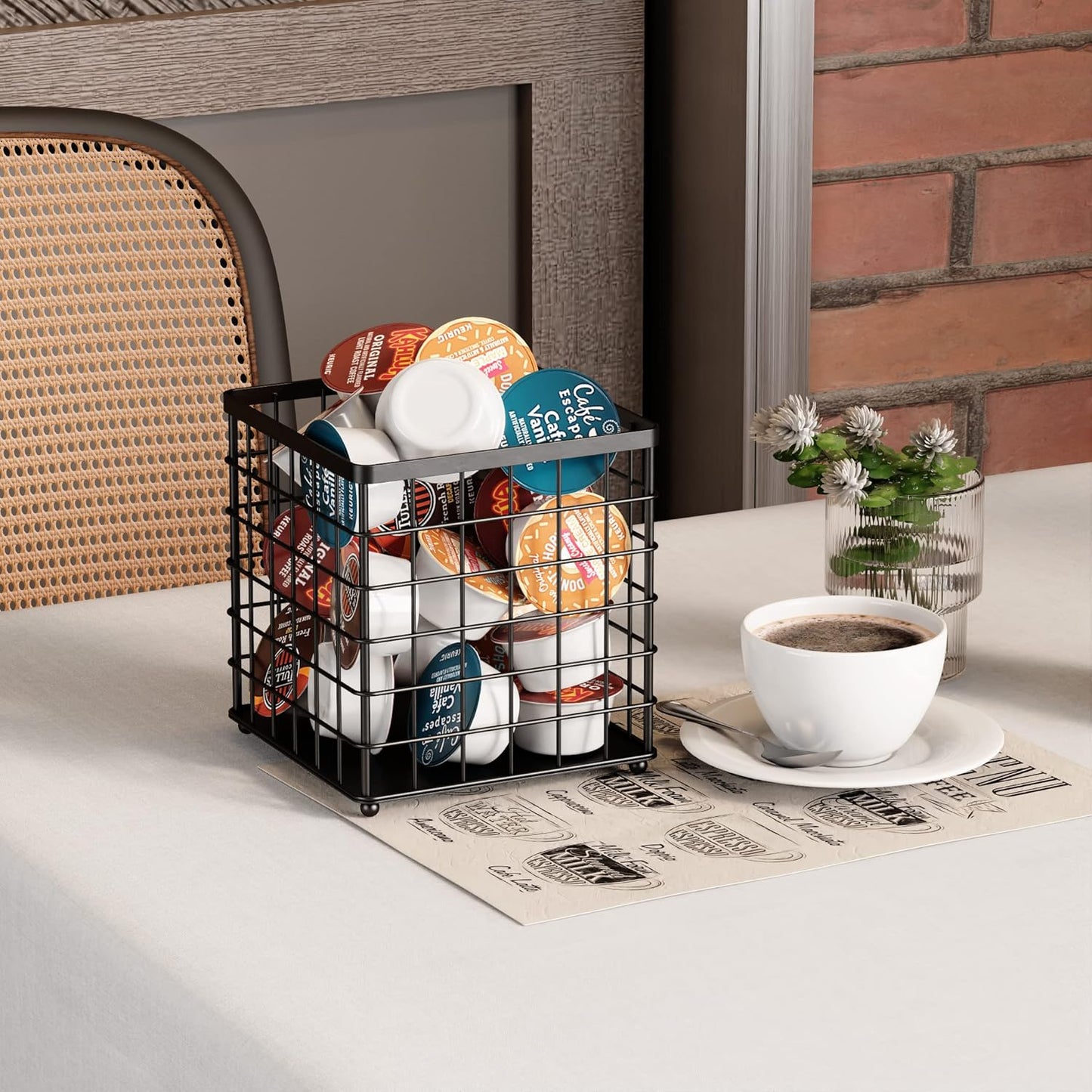 Coffee Pod Holder Organizer, K Cup Holder for Counter K pod Container, Creamer Holder, Coffee Bar Accessories Basket Black