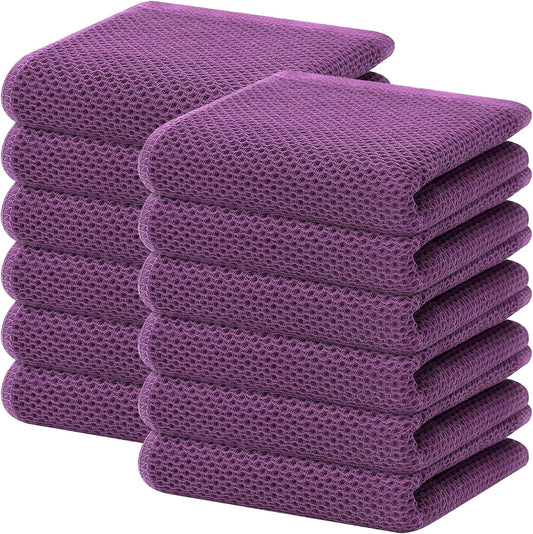 Homaxy 100% Cotton Waffle Weave Kitchen Dish Towels, Ultra Soft Absorbent Quick Drying Cleaning Towel, 13 x 28 Inches, 12-Pack, Purple