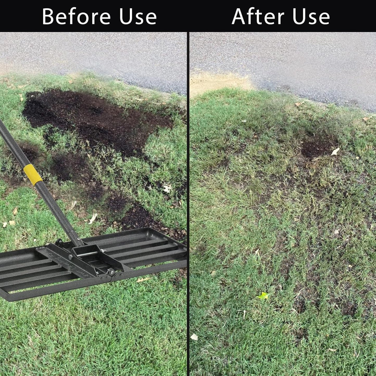 Lawn Leveling Rake, Heavy Duty Levelawn Tool for Garden Level Soil or Dirt Ground Surfaces Easily, 26” x 10” Ground Plate, Steel Handle Length is 65 inch