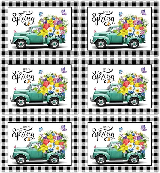 Happy Spring Placemats Set of 6 Easter Plastic Table Mats Spring Placemats Seasonal Place Mats Rustic Vintage Flowers Table Decoration for Indoor Outdoor Party Kitchen Dining