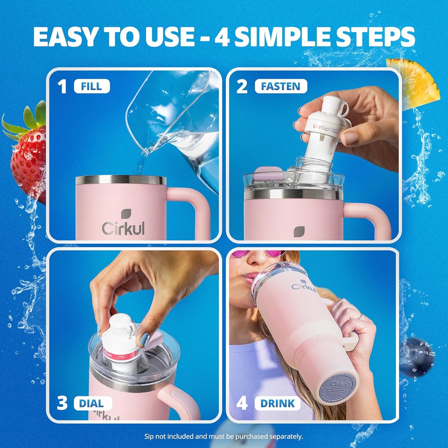 Cirkul 40oz. Blush Stainless Steel Tumbler with Handle, All-Day StrawSip™, Double-Wall Insulated