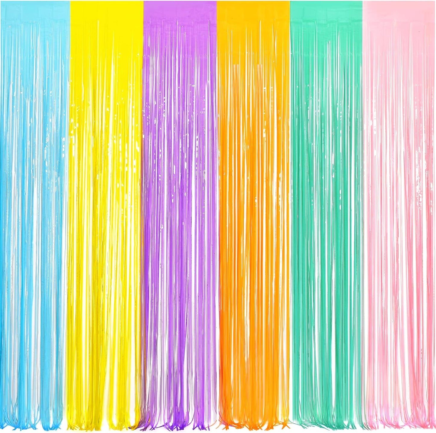 BRAVESHINE Tinsel Foil Fringe Curtains - 2Pcs 3.2x8.2ft Pastel Colourful Photo Backdrop for Sweet Birthdays Easter Bunny Bridal Shower Fairy Kids Candy Donut Party Decorations