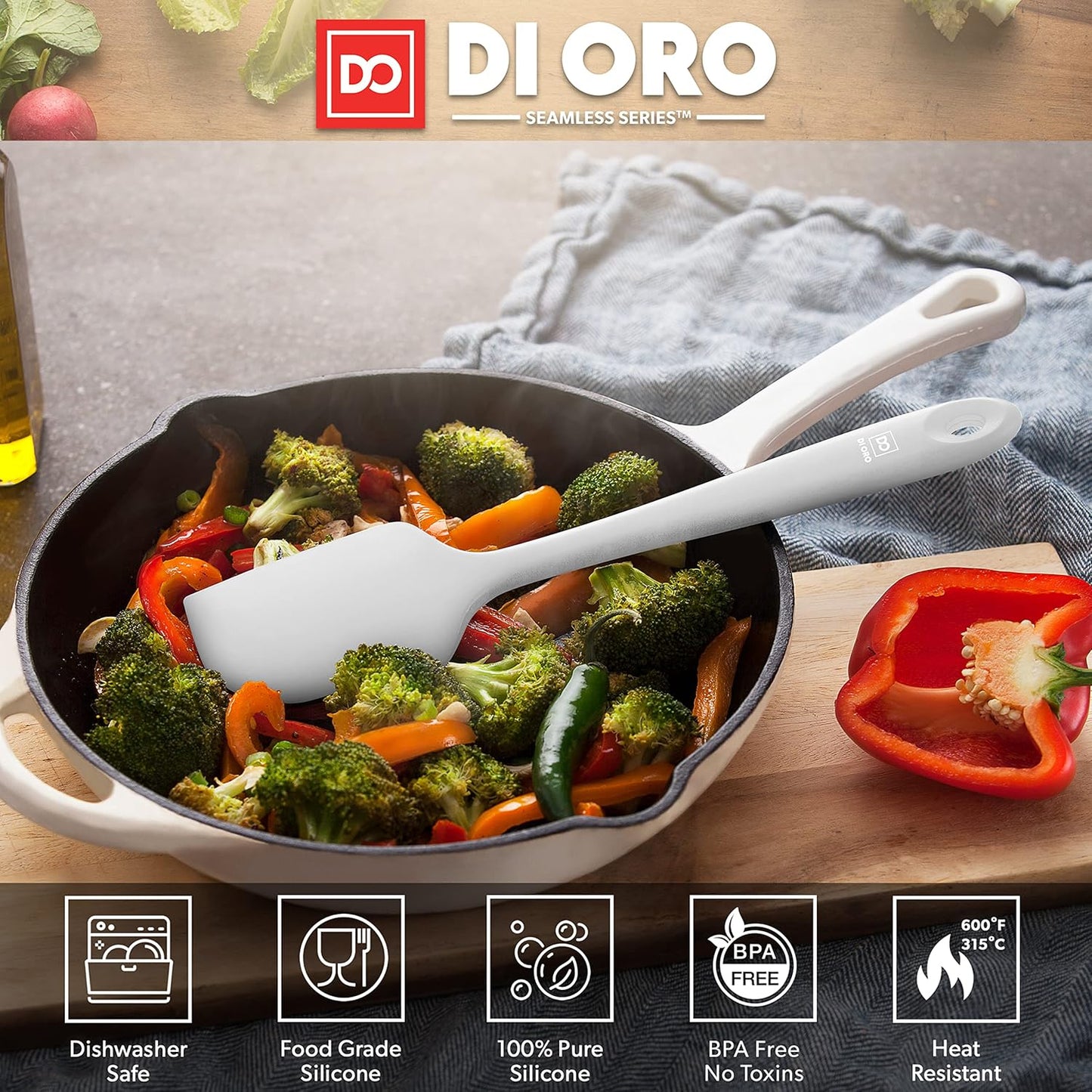 DI ORO Silicone Spatula - 600°F Heat-Resistant Rubber Kitchen Spatula for Baking, Scraping, & Mixing - BPA Free Nonstick Cookware Safe Flexible Utensil for Cooking - Seamless & Dishwasher Safe (Stone)