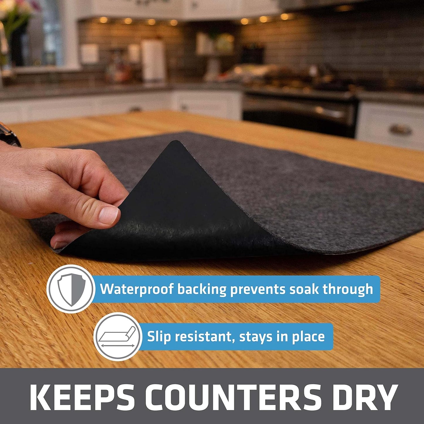Drymate XL Dish Drying Mat, Oversized (19”x24”), Low-Profile, Super Absorbent, Quick Dry Fabric, Waterproof & Slip-Resistant, for Kitchen Counter, Trimmable, Easy to Clean (USA Made)(Charcoal)