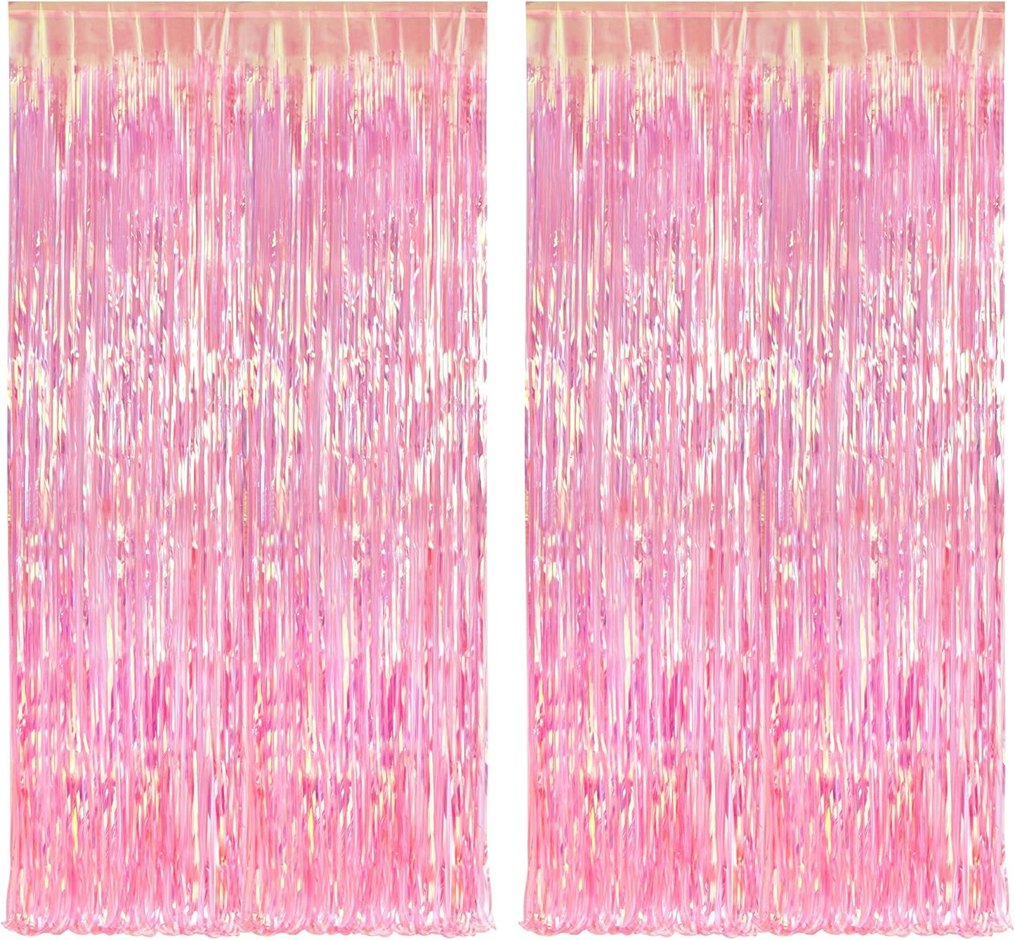 BRAVESHINE Clear Pink Streamers Party Decorations Iridescent Foil Fringe Backdrop - 2 Pack 3.2 x 6.5 ft Holographic Tinsel Curtain Party Photo Backdrop for Valentine’s Girl Birthdays Engagement Decor