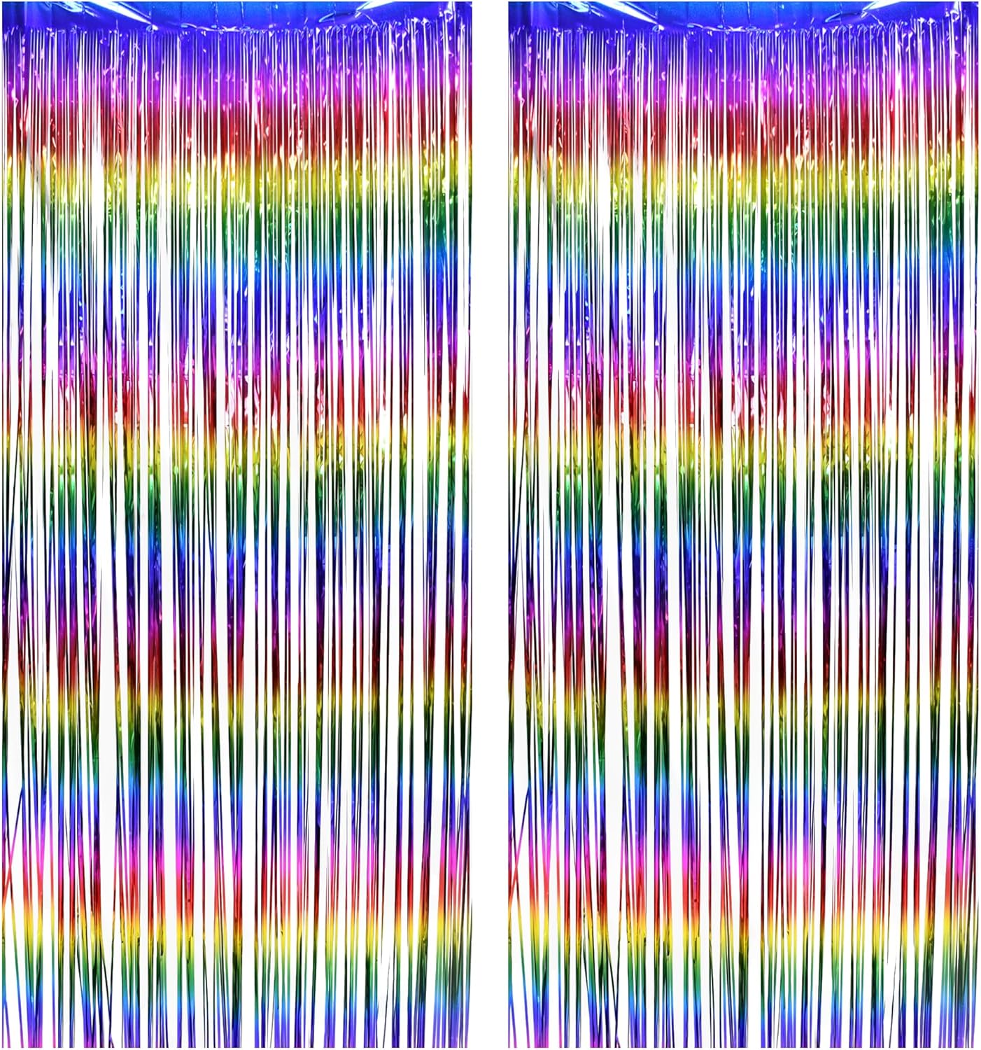 BRAVESHINE Fringe Backdrop Tinsel Foil Curtains - 2 Pack Colorful Metallic Streamers Backdrops for Doorway Decor/80's/90's/Dance/Graduates/Rainbows-Theme/Candylands/Kids Birthdays Party Decorations