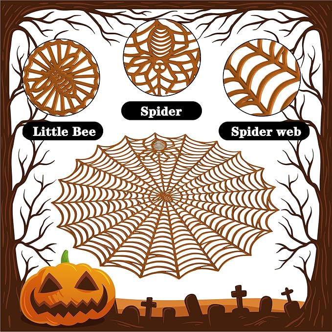 Sfcddtlg 6 Pcs Halloween Spider Web Placemats- 15"" Heat Insulation Halloween Placemats Spider Web Table Mats- Hollow Out Spiderweb Coasters Placemat for Dining Table Halloween Decoration (Brown)