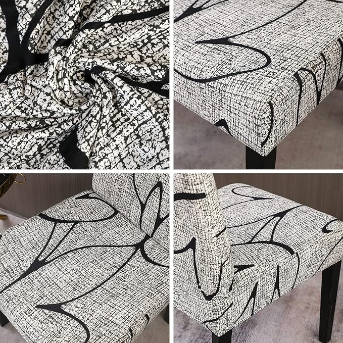 JQinHome Pattern Chair Covers for Dining Room Set of 6, High Stretch Removable Washable Parsons Chair Slipcover for Home Party Hotel Wedding Ceremony (6PCS, Lotus Gray)