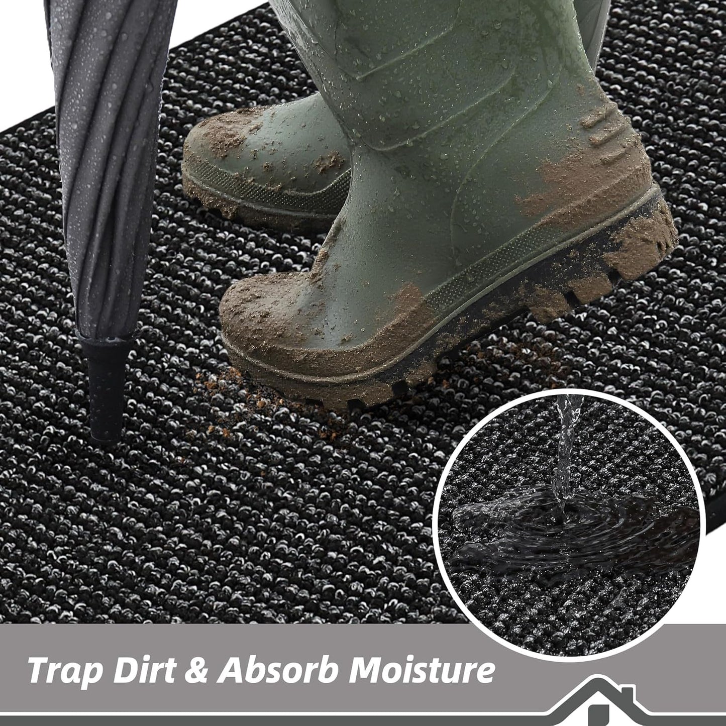 BEQHAUSE Dirt Trapper Door Mat 24" x 36", Non-Slip Washable Doormats Entrance Mat, Dirt Resistant and Absorbent Welcome Mat, Low Profile Floor Mats for Front Back Door and Entryway, Black