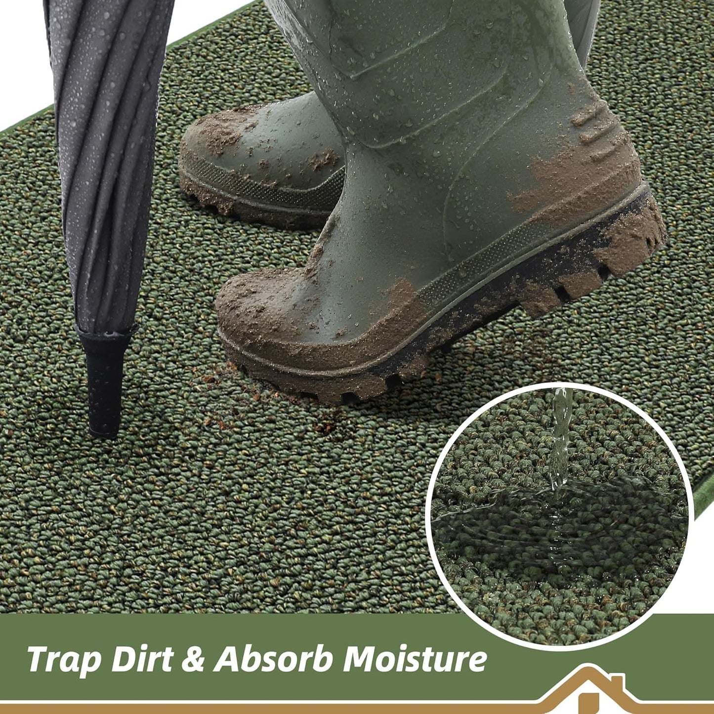 BEQHAUSE Dirt Trapper Door Mat 36" x 60", Non-Slip Washable Doormats Entrance Mat, Dirt Resistant and Absorbent Welcome Mat, Low Profile Floor Mats for Front Back Door and Entryway, Green