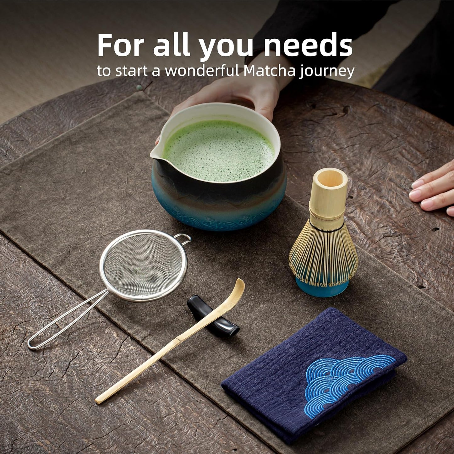 TEANAGOO 7 Pcs Matcha Whisk Set, Ceramic Matcha Set, Matcha Kit for Ceremony, Matcha Tea Set for Making Breakfast/Latte, Whisk Set and Bowl with All Accessories, Gift for Matcha Lover