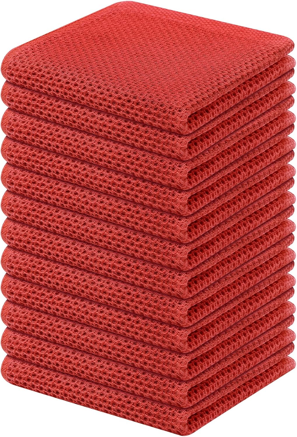 Kitinjoy 100% Cotton Kitchen Dish Cloths, 12 Pack Waffle Weave Ultra Soft Absorbent Dish Towels for Drying Dishes Quick Drying Kitchen Towels Dish Rags, 12 X 12Inch, Brick Red