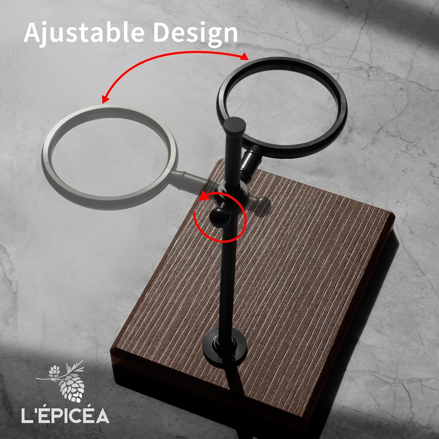 L'ÉPICÉA Pour Over Coffee Maker Set, Pour Over Coffee Maker with Stand, Adjustable Stainless Steel Stand, Wooden Base, Paper Filters, Cone Glass Carafe, Pour Over Coffee Dripper (Black)