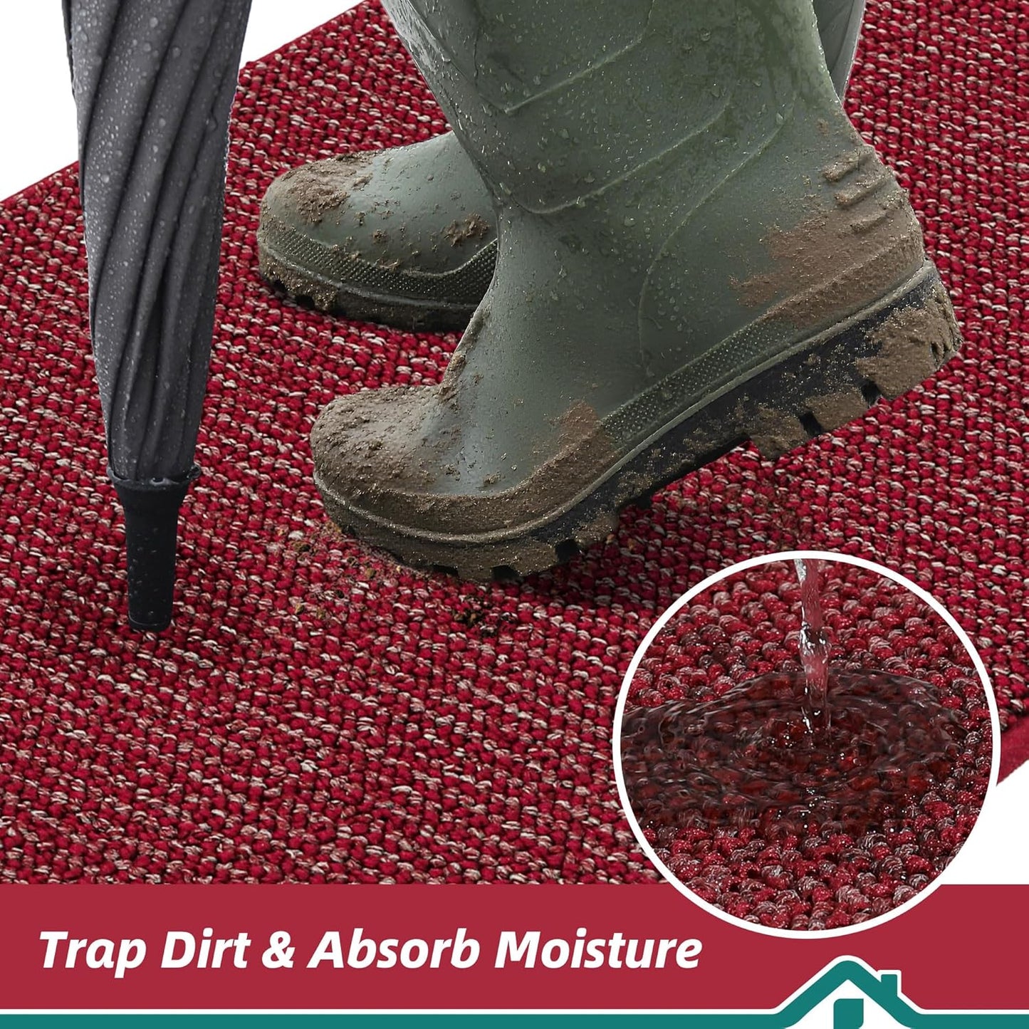 BEQHAUSE Dirt Trapper Door Mat 24" x 36", Non-Slip Washable Doormats Entrance Mat, Dirt Resistant and Absorbent Welcome Mat, Low Profile Floor Mats for Front Back Door and Entryway, Red