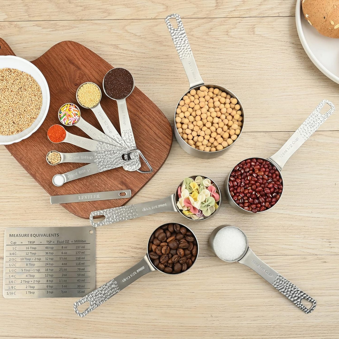 Measuring Cups, Measuring Cups and Spoons Set, Stainless Steel 6 Measuring Spoons Set and 5 Measuring Cup for Kitchen & Baking, Metric & US Mini Metal Teaspoon Measuring Tools Equivalents