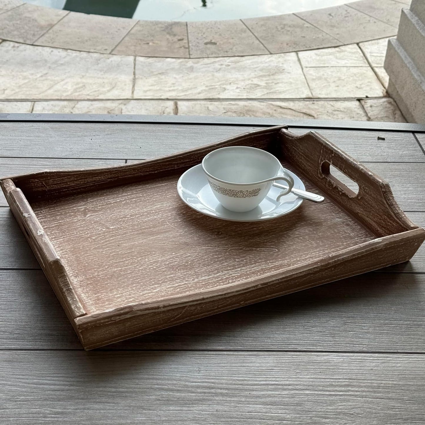 Allgala Wooden Tray - 17"x13"x2" Stylish Rustic Farmhouse Decor Serving Platter & Coffee Table Tray