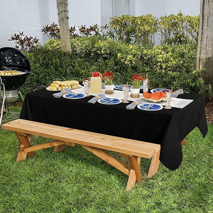 sancua 4 Pack Black Tablecloth 60 x 84 Inch, Rectangle Table Cloth for 4ft Tables - Stain and Wrinkle Resistant Washable Polyester Table Cover for Dining Wedding Banquet Party Buffet Restaurant