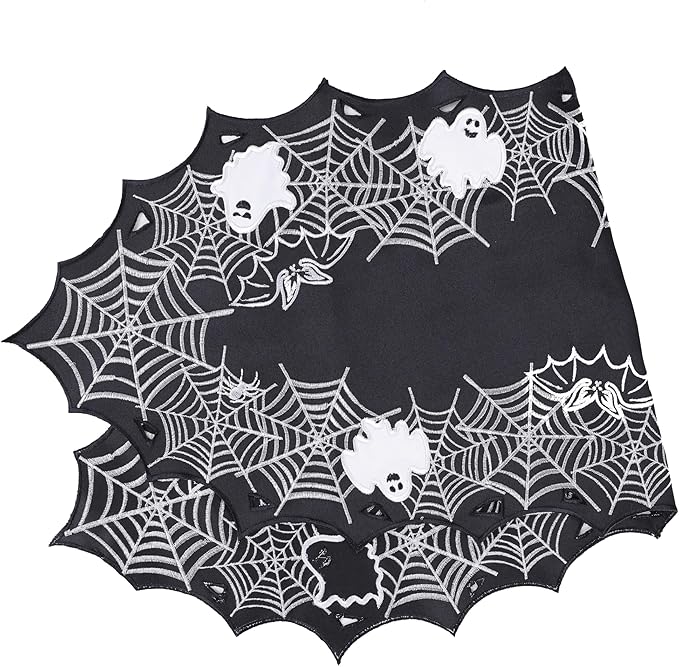 Chlophy Halloween Table Runner Black Spider Web Table Runner Gothic Embroidered for Kitchen Dining Halloween Décor Home Party Table Decoration 36in