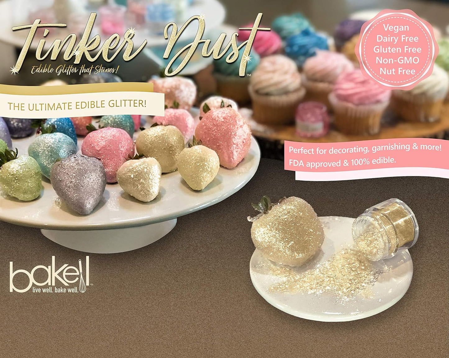 BAKELL Soft Green Edible Glitter, 25 Grams | TINKER DUST Edible Glitter | KOSHER Certified | 100% Edible Glitter | Cakes, Cupcakes, Cake Pops, Drinks, Dessert Vegan Glitter & Dusts (25g, Soft Green)