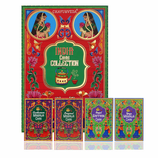 Sancha Tea Boutique, India Chai Collection Gift Box, Assorted Indian Masala Chai Teas, Cardamom/Ginger/Tulsi/Saffron, Variety Pack of 4 Loose Leaf Teas, 50g Each