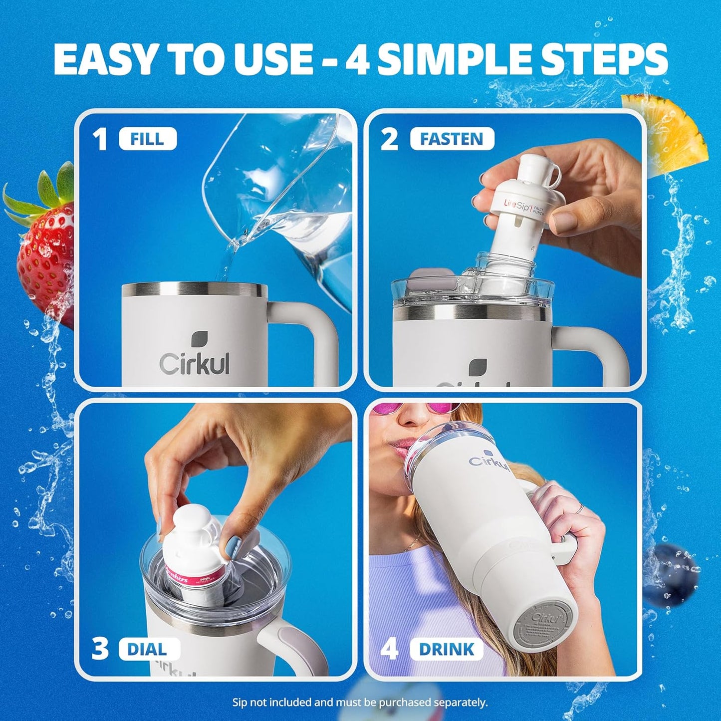 Cirkul 40oz. Pearl Stainless Steel Tumbler with Handle, All-Day StrawSip™, Double-Wall Insulated