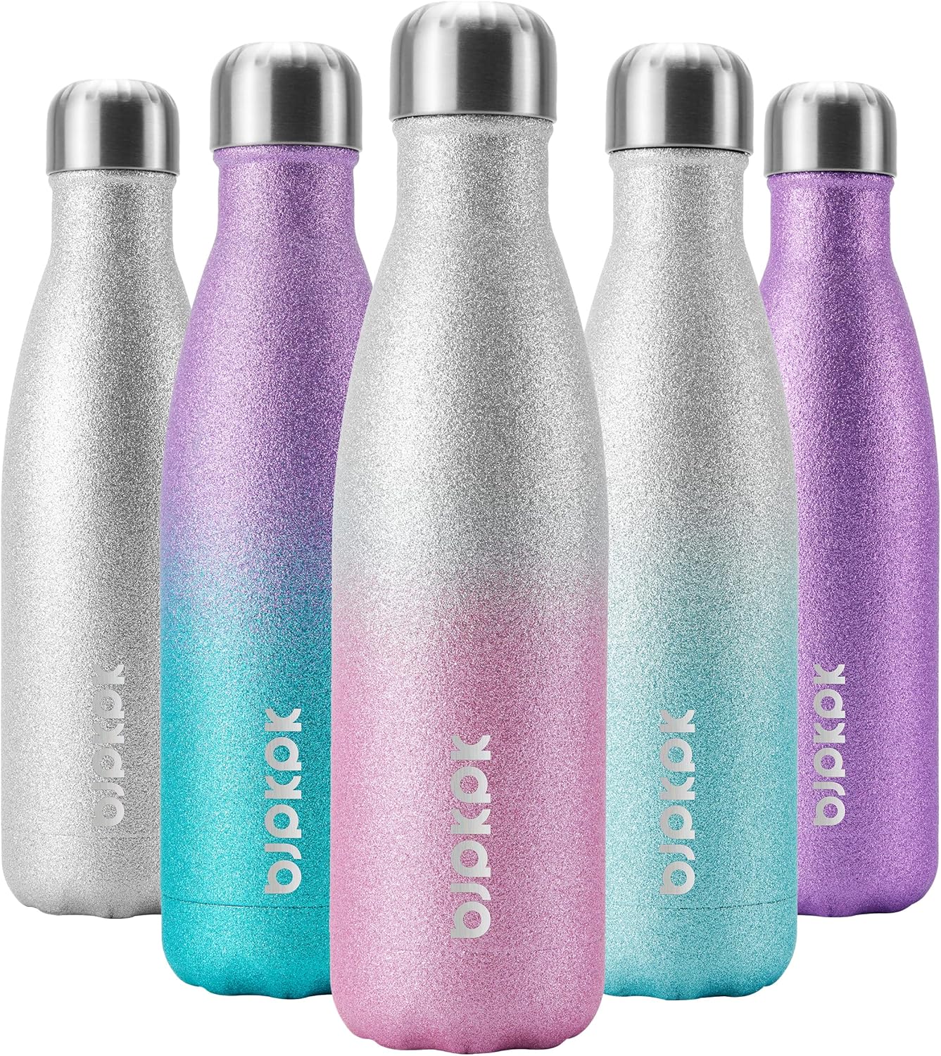 BJPKPK 17oz Insulated Water Bottles Stainless Steel,Sports Water Bottles Keep Cold for 24 Hours and Hot for 12 Hours,BPA Free,Glitter Silver Pink