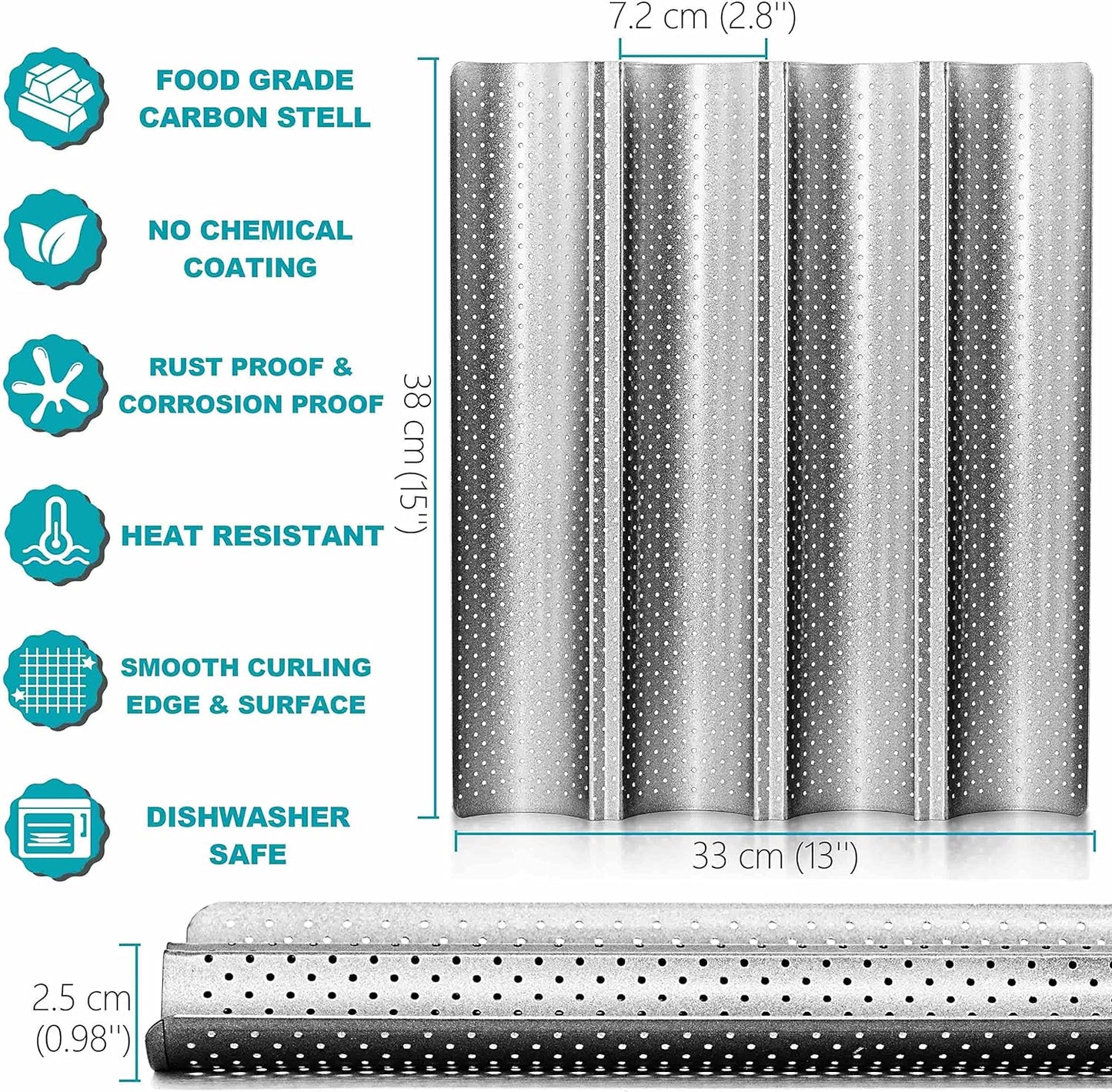 Anaeat Nonstick Perforated French Bread Baking Pan, 15"X 13" Premium Toast Mold, Silver